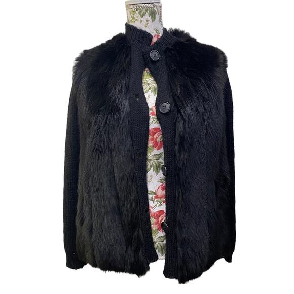 VTG KITTY’s FUR’s Aptos California Fur Black Fox knitted Cardigan Sweater - Picture 1 of 8